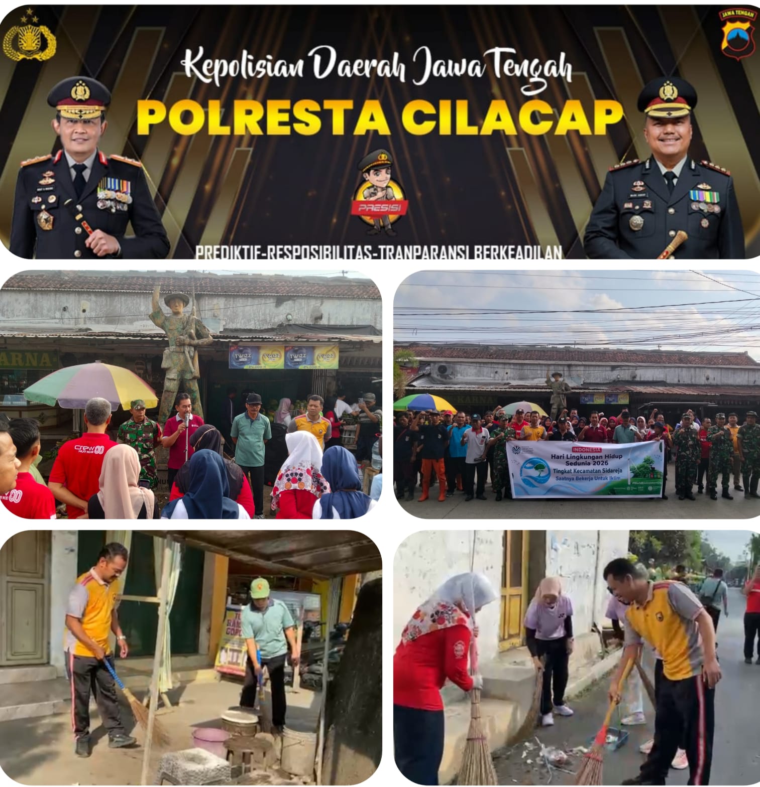 Peringati 3 Hari Besar Sekaligus, Sinergi TNI-Polri dan Masyarakat Sidareja Sulap Fasilitas Umum Jadi Bersih dan Rapi