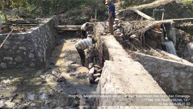 Dukung Ketahanan Pangan, Pembangunan Dam Parit Kelompok Tani Sido Mulyo Cijati Capai Progres 50 Persen